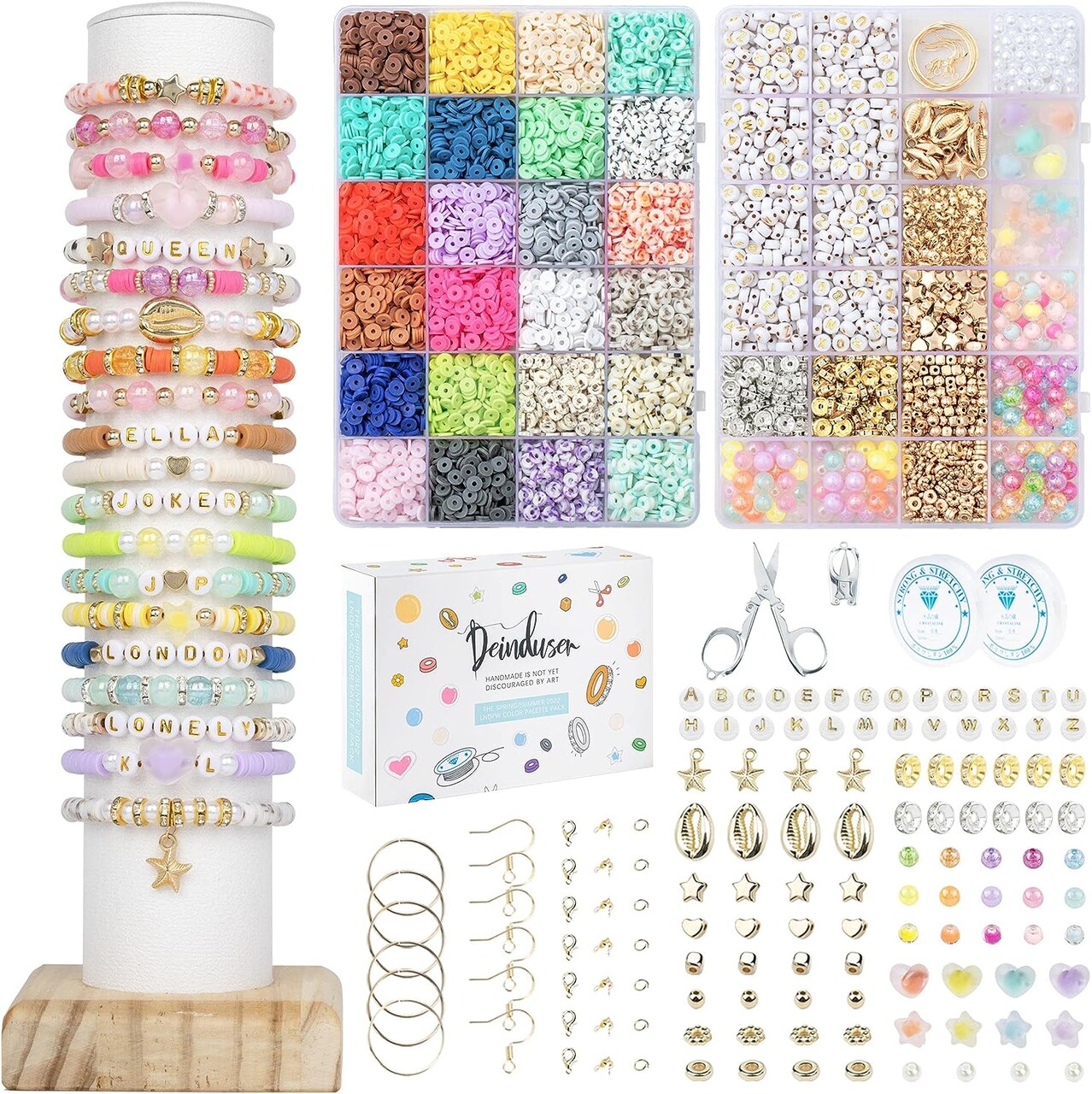 Friendship Bracelet Making Kit with 24 Summer Colors, 7800Pcs 2 Boxes Jewelry Making Kit for Adults, Gold Letter & Pattern Beads, DIY Art and Craft for Girls